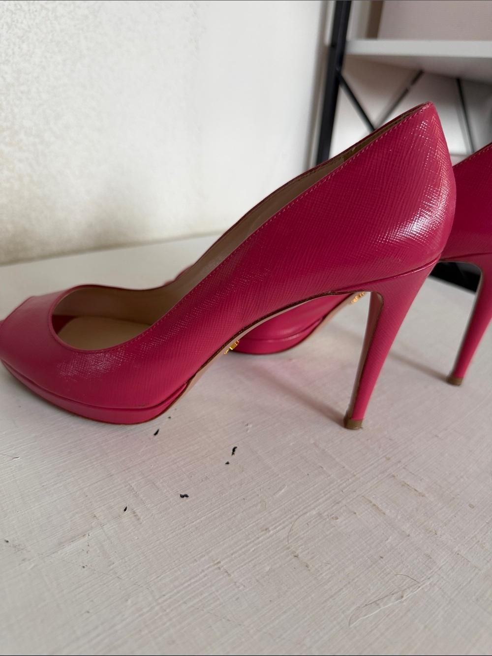 Prada Fuchsia Open-Toe Leather Pumps - Picture 6 of 7
